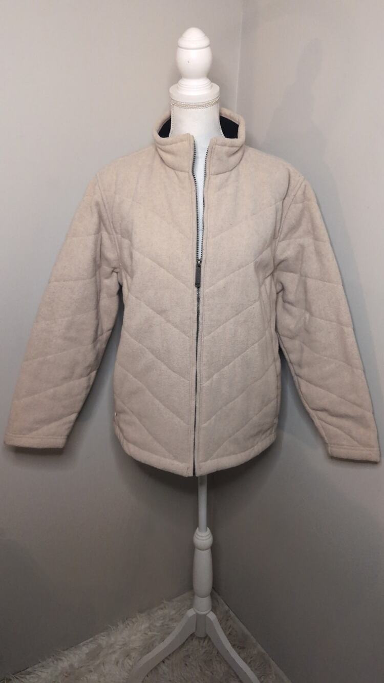 Woolrich Wool Quilted Jacket Large Vanilla Heather Full Zip